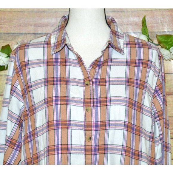 Jachs Girlfriend Ladies Plaid Flannel Button Front Shirt Top Size L Pockets Soft - Picture 2 of 10